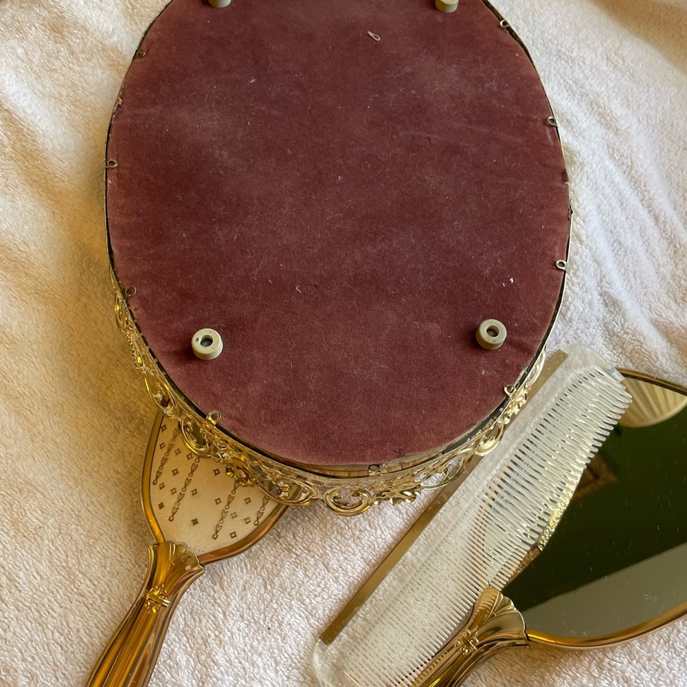 Gold Vintage-Style Vanity Hairbrush and Mirror Tray Set - Picture 5 of 6